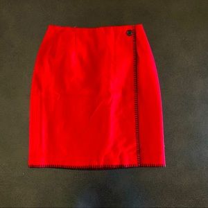 Red Wool Skirt with Stitch Trim Detailing